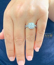 Load image into Gallery viewer, 14K Solid White Gold Cushion Cut Moissanite and Round Cut Natural Diamond Engagement Ring Halo Prong 2.65ct