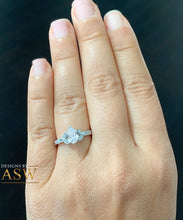 Load image into Gallery viewer, 14K Solid White Gold Pear And Round Cut Simulated Diamonds Engagement Ring Halo Filigree Motif Design, Wedding Bridal 1.40ct