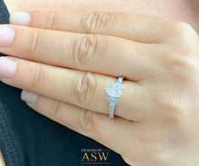 Load image into Gallery viewer, 14k Solid White Gold Pear Cut Forever One Moissanite and Natural Diamond Engagement Ring Halo, Bridal, Wedding Deco Antique Style 1.20ctw