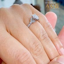 Load image into Gallery viewer, 14K Solid White Gold Pear And Round Cut Simulated Diamonds Engagement Ring Halo Filigree Motif Design, Wedding Bridal 1.40ct