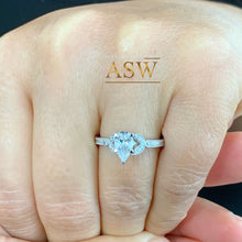 Load image into Gallery viewer, 14K Solid White Gold Pear And Round Cut Simulated Diamonds Engagement Ring Halo Filigree Motif Design, Wedding Bridal 1.40ct