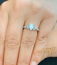Load image into Gallery viewer, 14K Solid White Gold Pear And Round Cut Simulated Diamonds Engagement Ring Halo Filigree Motif Design, Wedding Bridal 1.40ct