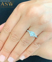 Load image into Gallery viewer, 14K Solid White Gold Pear And Round Cut Simulated Diamonds Engagement Ring Halo Filigree Motif Design, Wedding Bridal 1.40ct