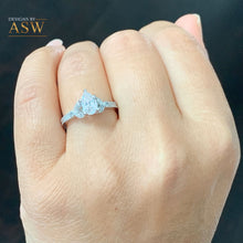 Load image into Gallery viewer, 14K Solid White Gold Pear And Round Cut Simulated Diamonds Engagement Ring Halo Filigree Motif Design, Wedding Bridal 1.40ct