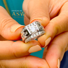 Load image into Gallery viewer, Women's 14k Solid And Heavy White Gold Round Moissanite And Natural Diamonds Engagement Ring Two Bands Tension Set Bridal Set 2.50ct