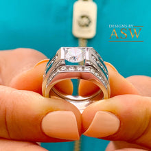 Load image into Gallery viewer, Women's 14k Solid And Heavy White Gold Round Forever One Moissanite Engagement Ring Two Bands Tension Set Bridal Set Wedding Set 2.00ct