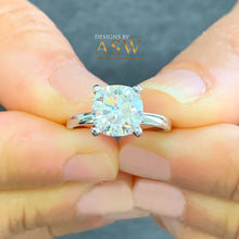 Load image into Gallery viewer, 14K Solid White Gold Round Cut Moissanite Engagement Ring Four prong Cathedral setting, Solitaire 1.20ctw