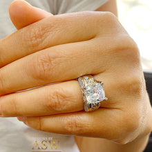 Load image into Gallery viewer, 7.50 Carat Huge Heavy Solid 14K White and Yellow Gold Cushion and Round Cut Simulated Diamond Engagement Ring Bridal Wedding Designer Piece