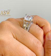 Load image into Gallery viewer, 7.50 Carat Huge Heavy Solid 14K White and Yellow Gold Cushion and Round Cut Simulated Diamond Engagement Ring Bridal Wedding Designer Piece