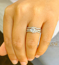 Load image into Gallery viewer, 14K Solid White Gold Princess Cut Moissanite And Natural Diamond Engagement Ring And Two Bands Set, Wedding Deco 1.50ctw