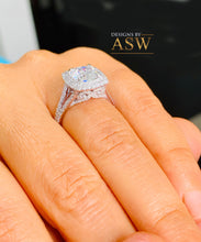 Load image into Gallery viewer, 14k Solid White Gold Round Cut Forever One Moissanite and Natural Diamond Engagement Ring Double Halo, Bridal, Wedding Split Shank 3.00ctw