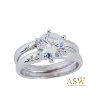 Load image into Gallery viewer, 14K Solid White Gold Round Cut Forever One Moissanite Engagement Ring And Band Six Prong, Solitaire 1.20ctw