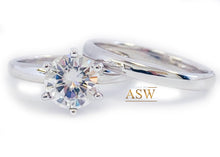Load image into Gallery viewer, Classic 14K Solid White Gold Round Cut Natural Diamond Engagement Ring And Band Six Prong, Solitaire 1.00ctw