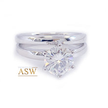 Load image into Gallery viewer, 14K Solid White Gold Round Cut Forever One Moissanite Engagement Ring And Band Six Prong, Solitaire 1.20ctw