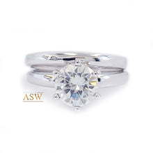 Load image into Gallery viewer, 14K Solid White Gold Round Cut Forever One Moissanite Engagement Ring And Band Six Prong, Solitaire 1.20ctw