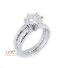 Load image into Gallery viewer, Classic 14K Solid White Gold Round Cut Moissanite Engagement Ring And Band Six Prong, Solitaire 1.20ctw
