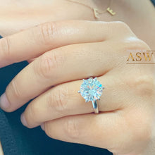 Load image into Gallery viewer, 14K Solid White Gold Round Cut Moissanite Engagement Ring Deco, Bridal, Wedding, Anniversary, Six prong set, Solitaire 5.00ctw