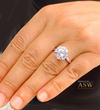Load image into Gallery viewer, 14K Solid White Gold Round Cut Moissanite Engagement Ring Deco, Bridal, Wedding, Anniversary, Six prong set, Solitaire 5.00ctw