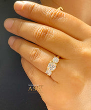 Load image into Gallery viewer, 14k Solid Yellow Gold Round Cut Forever One Moissanite Engagement Ring, Bridal, Wedding Deco Three Stone Style Prong Set 1.85ctw