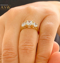 Load image into Gallery viewer, 14k Solid Yellow Gold Round Cut Moissanite Engagement Ring, Bridal, Wedding Deco Three Stone Style Prong Set 1.85ctw