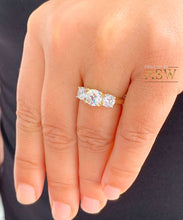 Load image into Gallery viewer, 14k Solid Yellow Gold Round Cut Forever One Moissanite Engagement Ring, Bridal, Wedding Deco Three Stone Style Prong Set 1.85ctw
