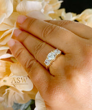 Load image into Gallery viewer, 14k Solid Yellow Gold Round Cut Moissanite Engagement Ring, Bridal, Wedding Deco Three Stone Style Prong Set 1.85ctw
