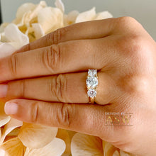 Load image into Gallery viewer, 14k Solid Yellow Gold Round Cut Forever One Moissanite Engagement Ring, Bridal, Wedding Deco Three Stone Style Prong Set 1.85ctw