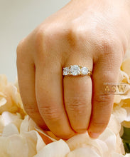 Load image into Gallery viewer, 14k Solid Yellow Gold Round Cut Forever One Moissanite Engagement Ring, Bridal, Wedding Deco Three Stone Style Prong Set 1.85ctw