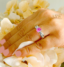 Load image into Gallery viewer, 14K Solid White Gold Oval Cut Natural Pink Sapphire And Round Cut Natural Diamonds Semi Tension Set Ring 1.75ctw