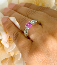 Load image into Gallery viewer, 14K Solid White Gold Oval Cut Natural Pink Sapphire And Round Cut Natural Diamonds Semi Tension Set Ring 1.75ctw