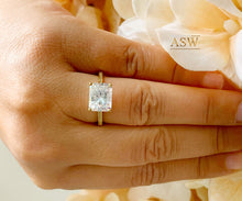 Load image into Gallery viewer, Women's Large FOUR Carat 14k Yellow Gold Radiant Simulated Diamond Engagement Ring, Bridal, Wedding, Anniversary, Prongs, Solitaire Propose