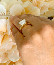 Load image into Gallery viewer, 14K Solid Yellow Gold Radiant Cut Forever One Moissanite Engagement Ring Deco, Bridal, Wedding, Anniversary, Four prong, Solitaire 3.50ctw