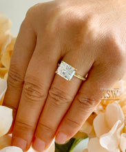 Load image into Gallery viewer, Women's Large FOUR Carat 14k Yellow Gold Radiant Simulated Diamond Engagement Ring, Bridal, Wedding, Anniversary, Prongs, Solitaire Propose