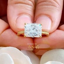 Load image into Gallery viewer, Women's Large FOUR Carat 14k Yellow Gold Radiant Simulated Diamond Engagement Ring, Bridal, Wedding, Anniversary, Prongs, Solitaire Propose