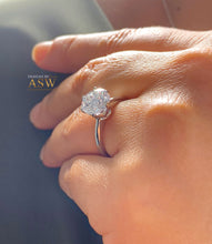 Load image into Gallery viewer, Crown Setting 3.00ct Solitaire 14K Solid White Gold Round Cut Simulated Diamonds Engagement Ring Six Prongs Set Wedding Bridal