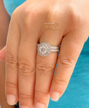 Load image into Gallery viewer, Filigree Antique Style 14k Solid White Gold Round Cut Moissanite and Natural Diamond Engagement Ring And Band Bezel Halo 1.70ctw