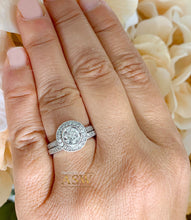 Load image into Gallery viewer, Antique Design Filigree 14K Solid White Gold Round Cut Simulated Diamonds Engagement Ring And Band Set Bezel Set Wedding Bridal 1.70ctw