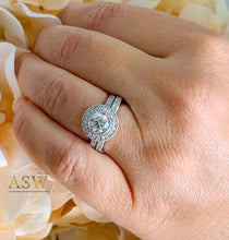 Load image into Gallery viewer, Filigree Antique Style 14k Solid White Gold Round Cut Forever One Moissanite and Natural Diamond Engagement Ring And Band Bezel Halo 1.70ctw