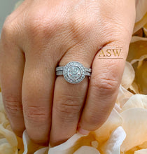 Load image into Gallery viewer, Filigree Antique Style 14k Solid White Gold Round Cut Moissanite and Natural Diamond Engagement Ring And Band Bezel Halo 1.70ctw