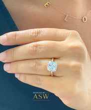 Load image into Gallery viewer, 14K Solid Rose Gold Cushion Cut Moissanite Engagement Ring Deco, Bridal, Wedding, Anniversary, Four prong, Solitaire 4.00ctw