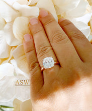 Load image into Gallery viewer, 14K Solid Rose Gold Cushion Cut Forever One Moissanite Engagement Ring Deco, Bridal, Wedding, Anniversary, Four prong, Solitaire 4.00ctw