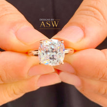 Load image into Gallery viewer, 14K Solid Rose Gold Cushion Cut Forever One Moissanite Engagement Ring Deco, Bridal, Wedding, Anniversary, Four prong, Solitaire 4.00ctw