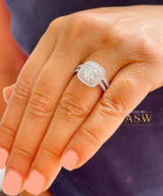 Load image into Gallery viewer, 14K White Gold Cushion Cut And Round Cut Natural Diamond Engagement Ring And Band Bridal Wedding Set Double Halo Natural Diamonds 1.85ctw