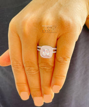 Load image into Gallery viewer, 14K White Gold Cushion Cut And Round Cut Natural Diamond Engagement Ring And Band Bridal Wedding Set Double Halo Natural Diamonds 1.85ctw