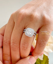 Load image into Gallery viewer, 14K White Gold Cushion Cut Moissanite and Diamond Engagement Ring And Band Bridal Wedding Set Double Halo Natural Diamonds 2.05