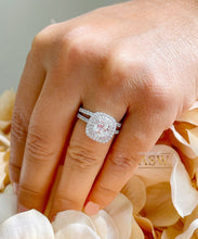 Load image into Gallery viewer, 14K White Gold Cushion Cut And Round Cut Natural Diamond Engagement Ring And Band Bridal Wedding Set Double Halo Natural Diamonds 1.85ctw