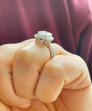 Load image into Gallery viewer, IGI Certified 14k solid white gold emerald cut and round cut diamond engagement ring and band double halo bridal set 3.00ct F VS2