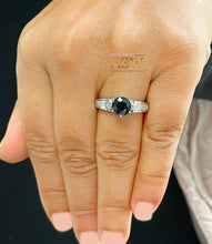 Load image into Gallery viewer, 14K Solid White Gold Round Cut Natural Sapphire and natural Round And Princess Cut diamond ring art deco Filigree 2.35ctw