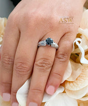 Load image into Gallery viewer, 14K Solid White Gold Round Cut Natural Sapphire and natural Round And Princess Cut diamond ring art deco Filigree 2.35ctw