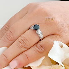 Load image into Gallery viewer, 14K Solid White Gold Round Cut Natural Sapphire and natural Round And Princess Cut diamond ring art deco Filigree 2.35ctw